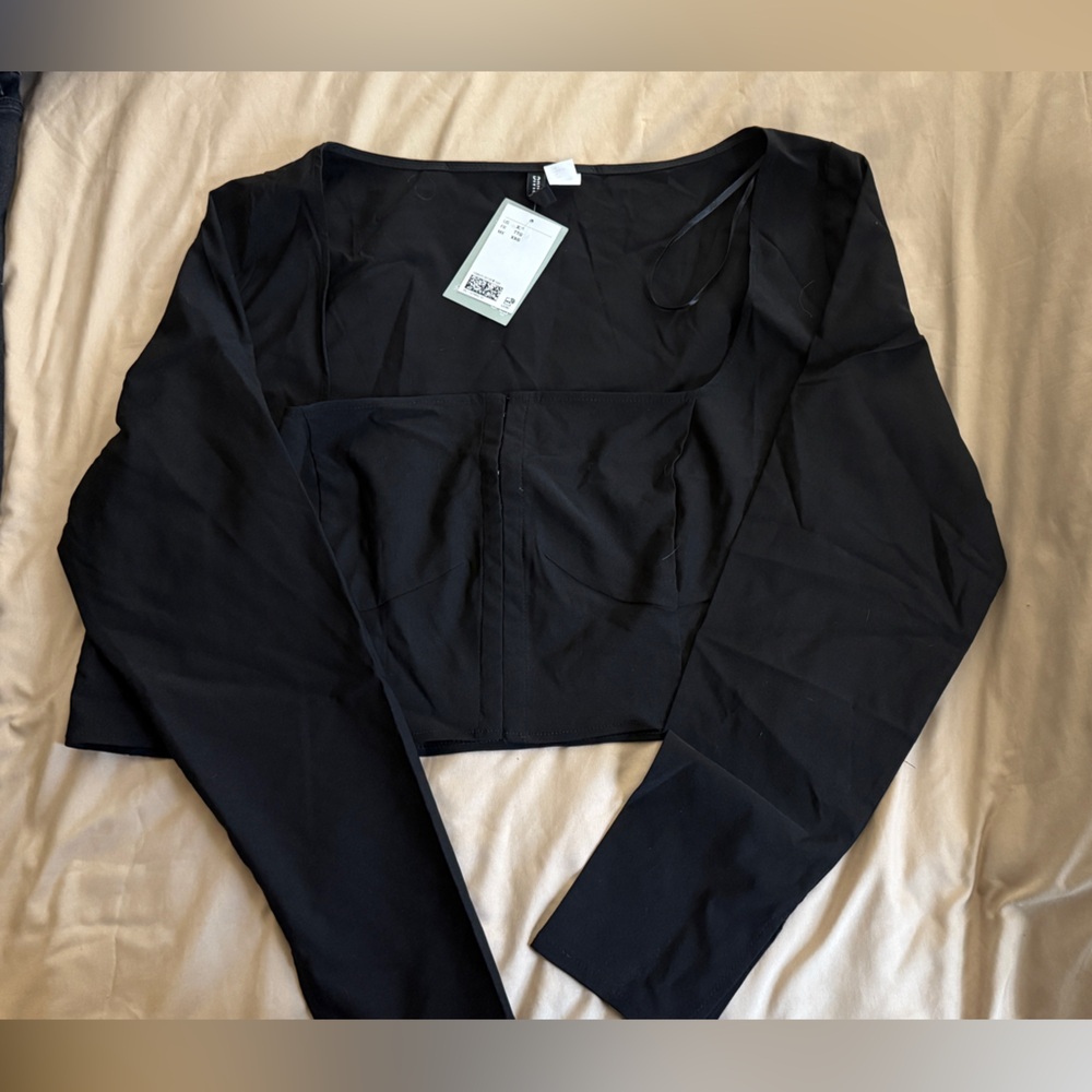 NWT Black H&M Corset Front Long Sleeve Blouse